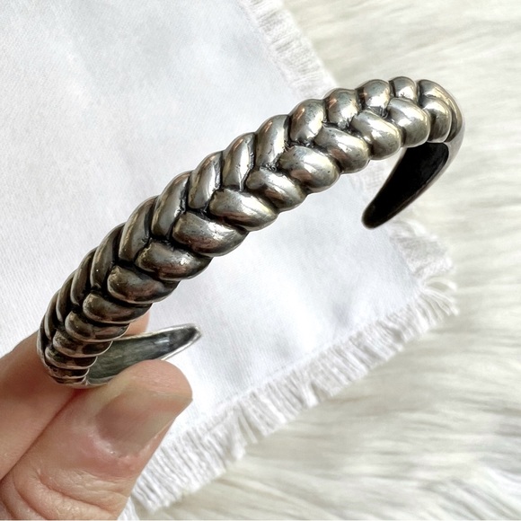 VINTAGE Braided Southwestern Native Style Sterling Silver Stacker Cuff - Picture 2 of 8